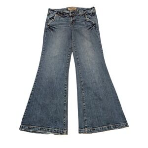 Hint Jeans Flare Pants Womens 32x31 Blue Medium Wash Y2K Wide Leg Stretch Denim